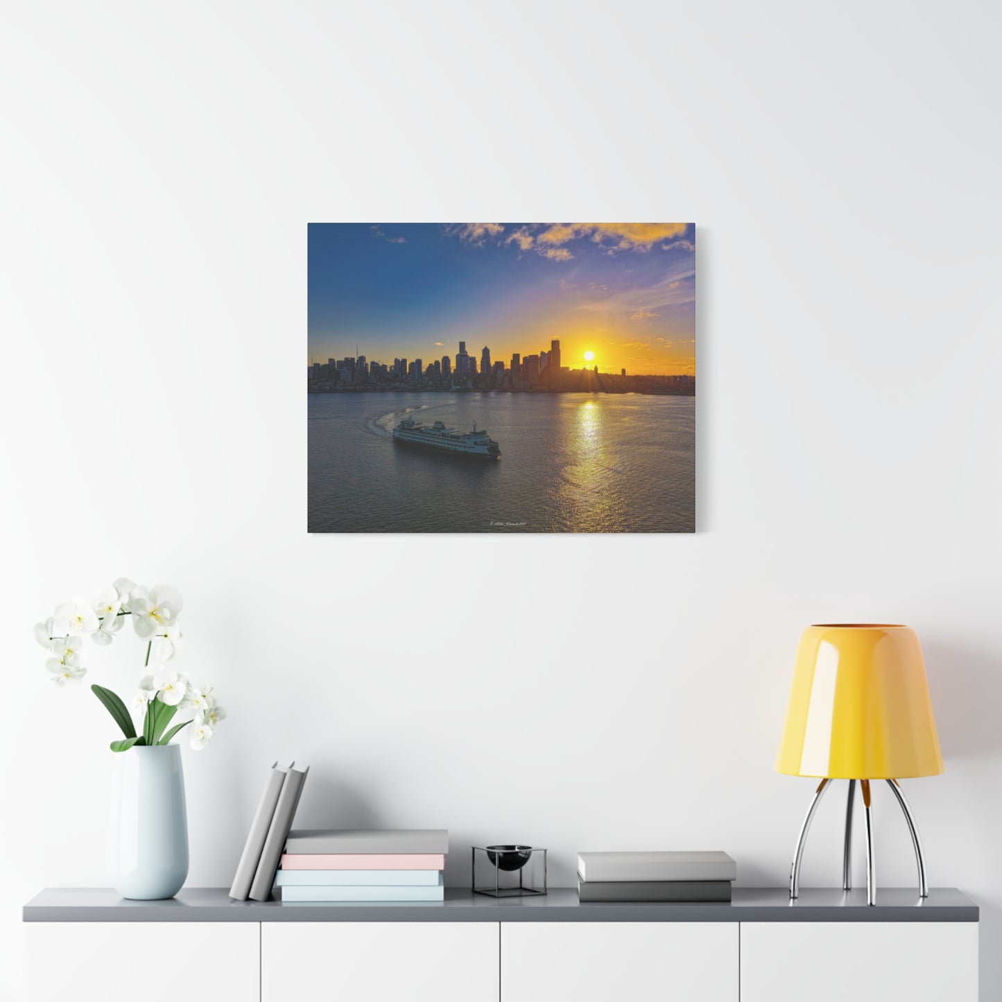 Sunrise Over Downtown Seattle and Seattle Ferry