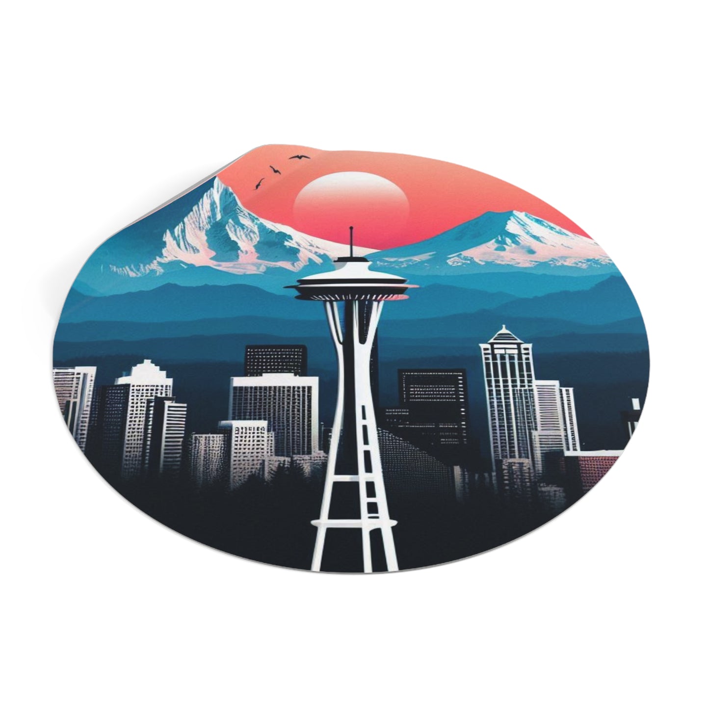Space Needle Round Vinyl Stickers