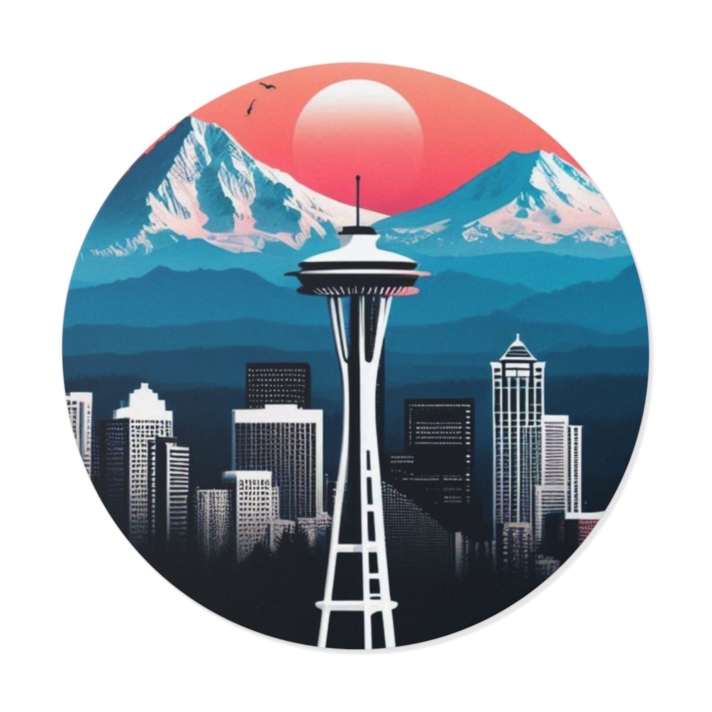 Space Needle Round Vinyl Stickers