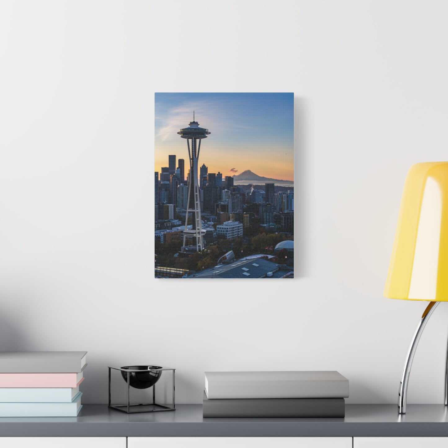Seattle Space Needle & Mt. Rainier Sunrise Matte Canvas (Stretched 1.25")