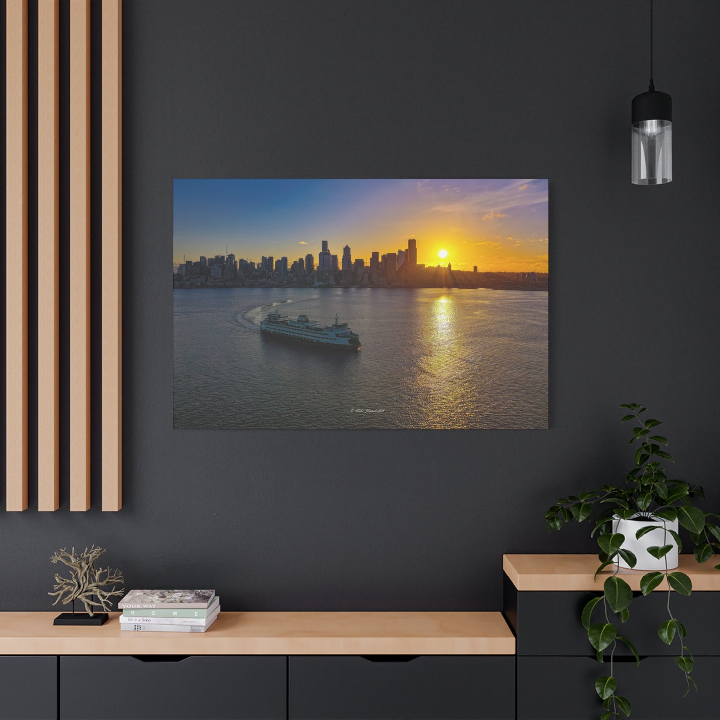Sunrise Over Downtown Seattle and Seattle Ferry