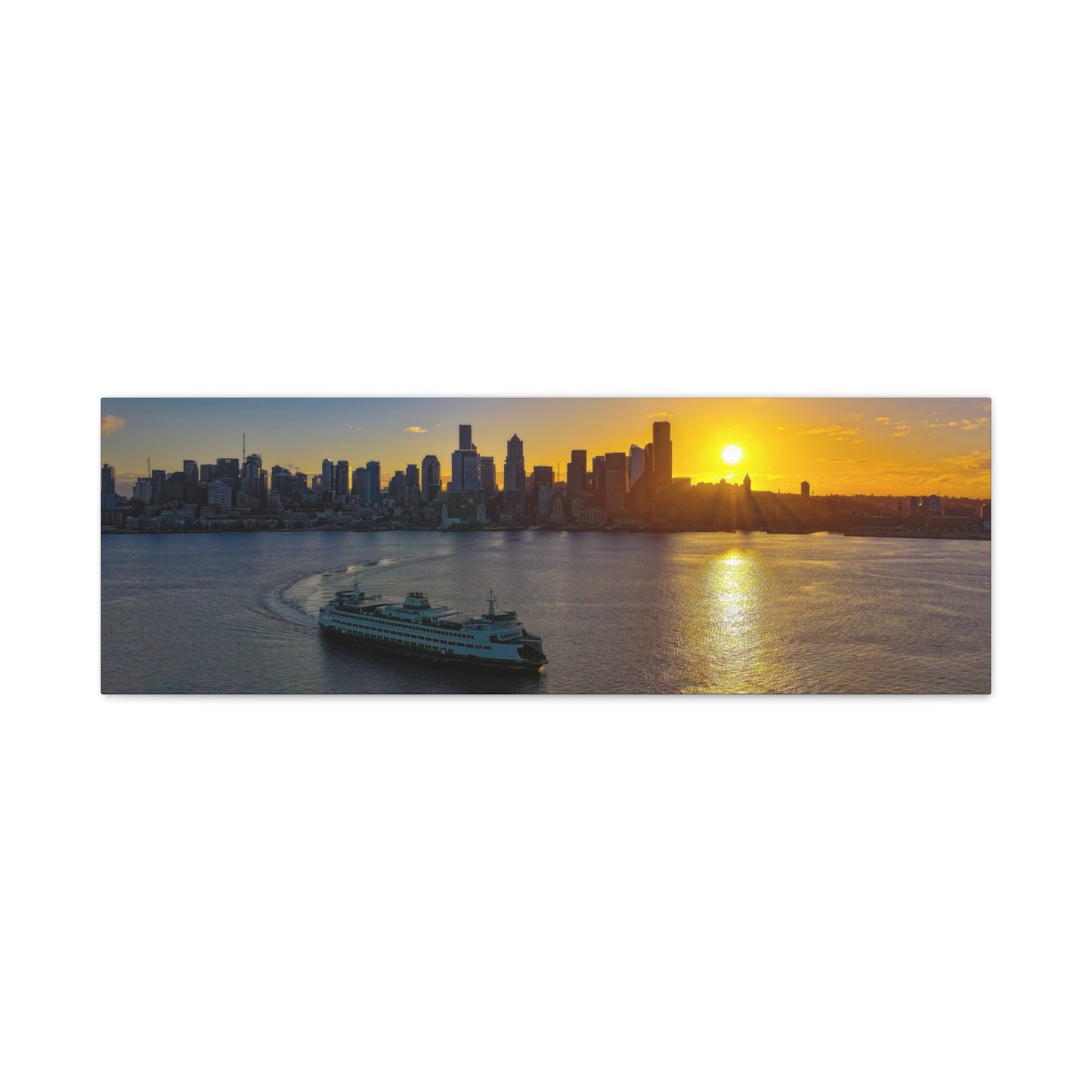 Sunrise Over Downtown Seattle and Seattle Ferry