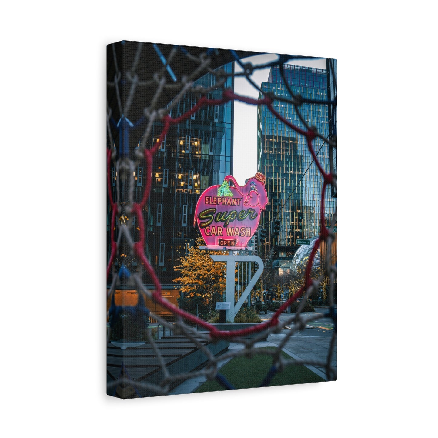 Elephant Super Car Wash Neon Canvas Art — Matte Stretched Wall Print