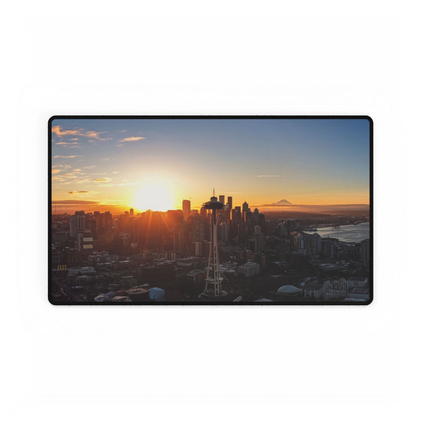 Seattle Panoramic Sunrise Desk Mat — Space Needle & Mt. Rainier