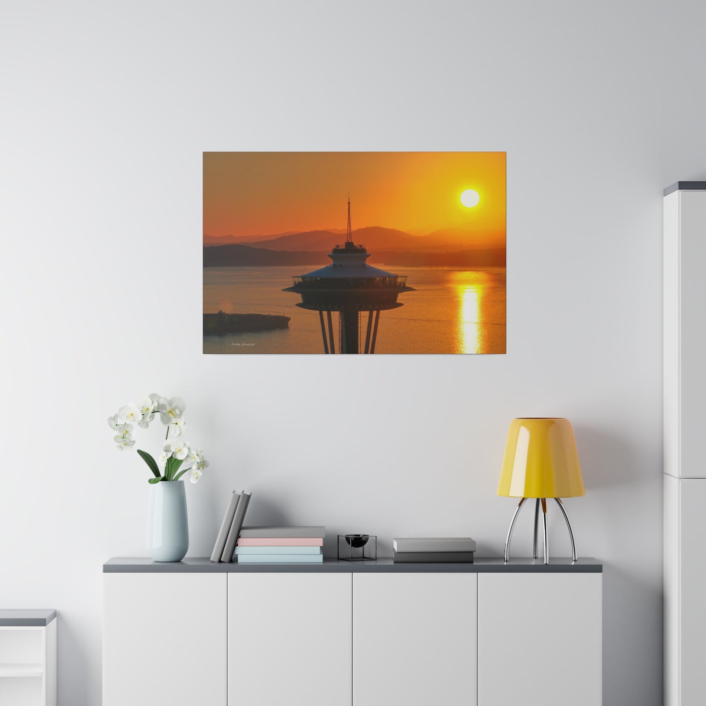 Golden Hour Sunset Behind Space Needle