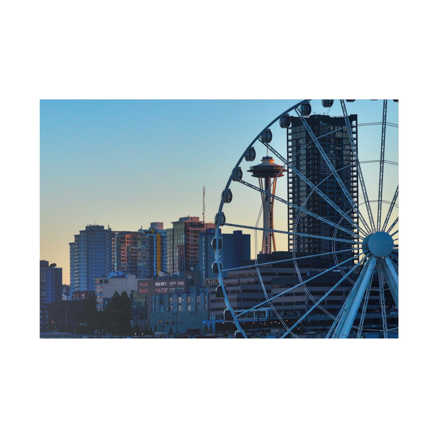 Seattle's Space needle through the Great Ferris wheel