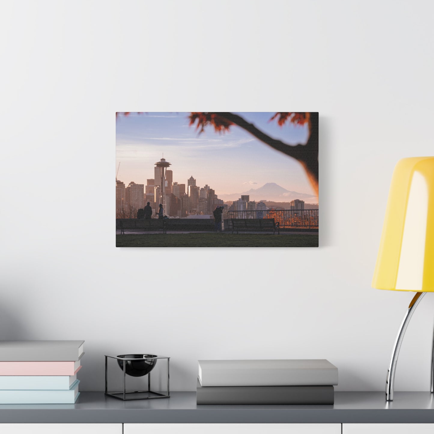 Seattle Cityscape Matte Canvas Print — Kerry Park Fall Golden Glow with Mt. Rainier & Space Needle (Stretched 1.25")