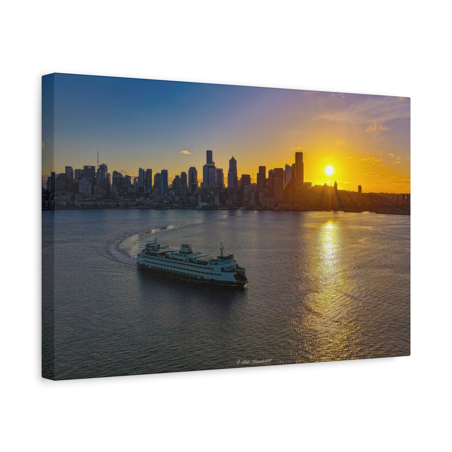 Sunrise Over Downtown Seattle and Seattle Ferry