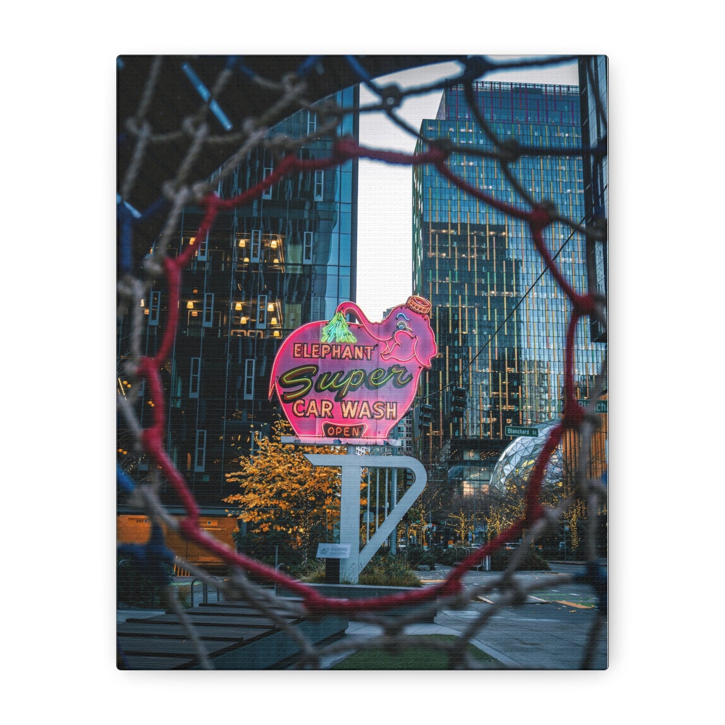 Elephant Super Car Wash Neon Canvas Art — Matte Stretched Wall Print