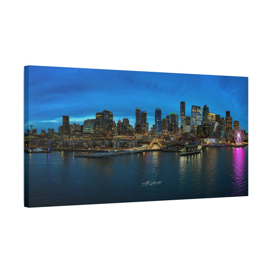 Blue Hour Seattle Waterfront Panoramic