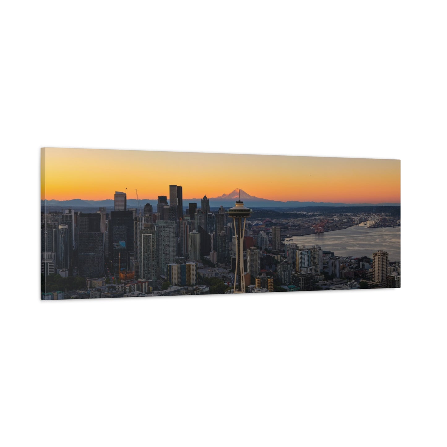 Panoramic Space Needle & Mt. Rainier Alignment Canvas Print