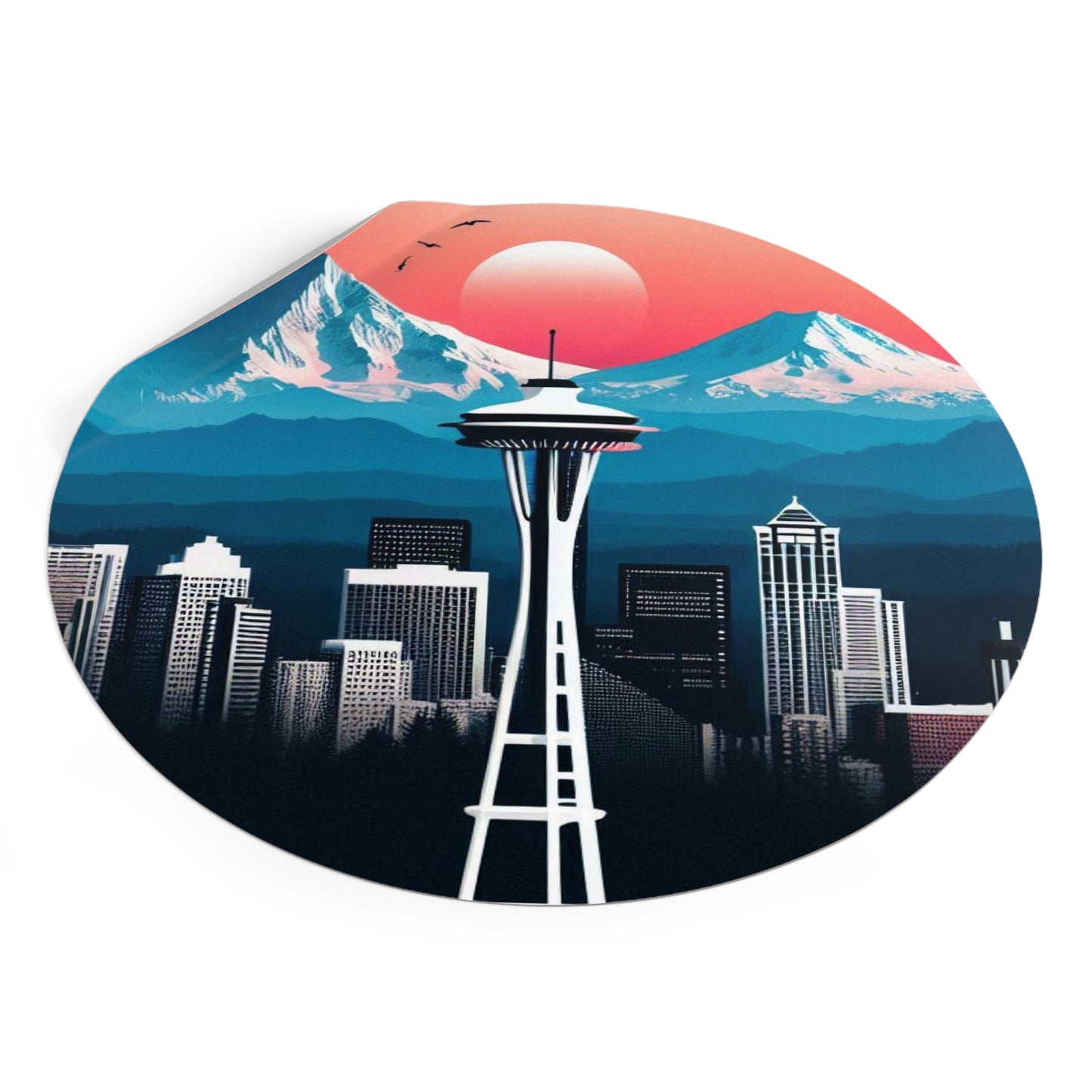 Space Needle Round Vinyl Stickers