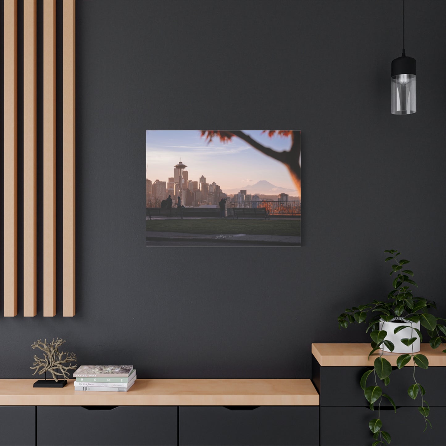 Seattle Cityscape Matte Canvas Print — Kerry Park Fall Golden Glow with Mt. Rainier & Space Needle (Stretched 1.25")