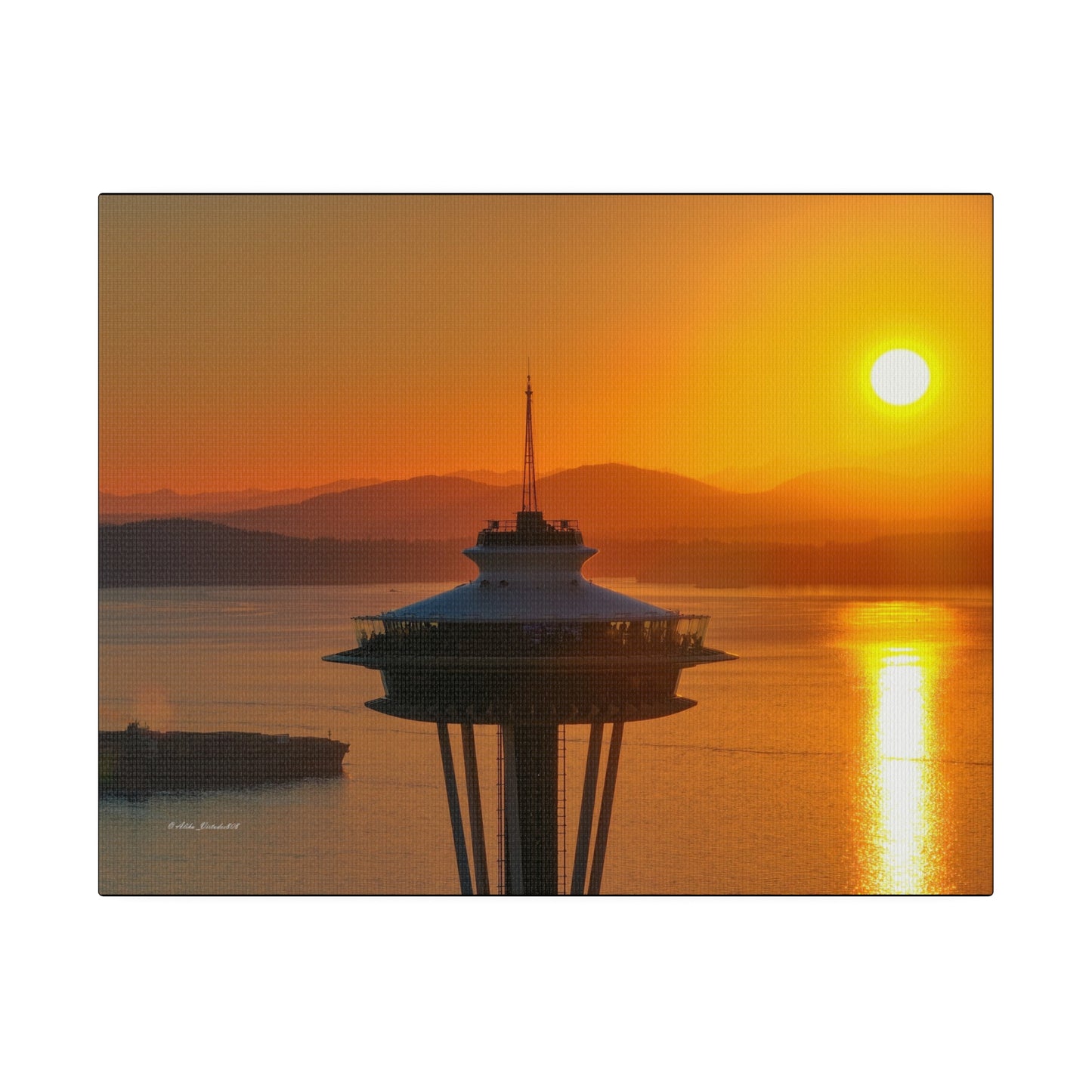 Golden Hour Sunset Behind Space Needle