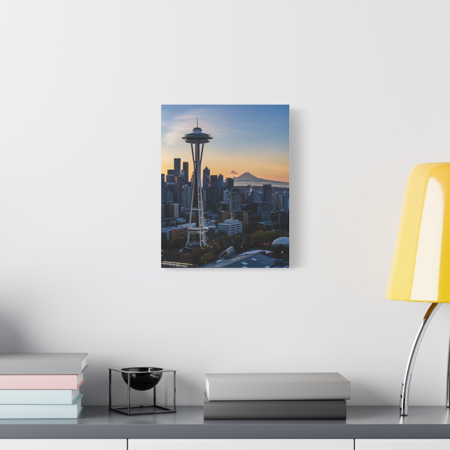Seattle Space Needle & Mt. Rainier Sunrise Matte Canvas (Stretched 1.25")
