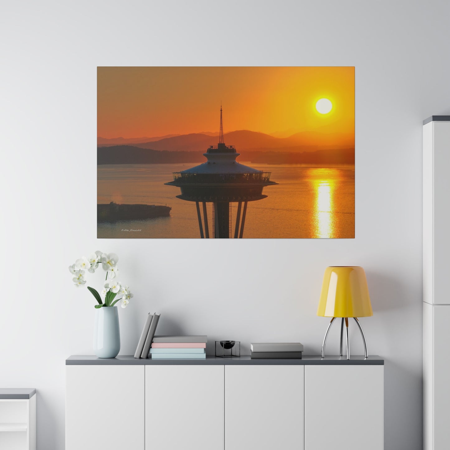 Golden Hour Sunset Behind Space Needle