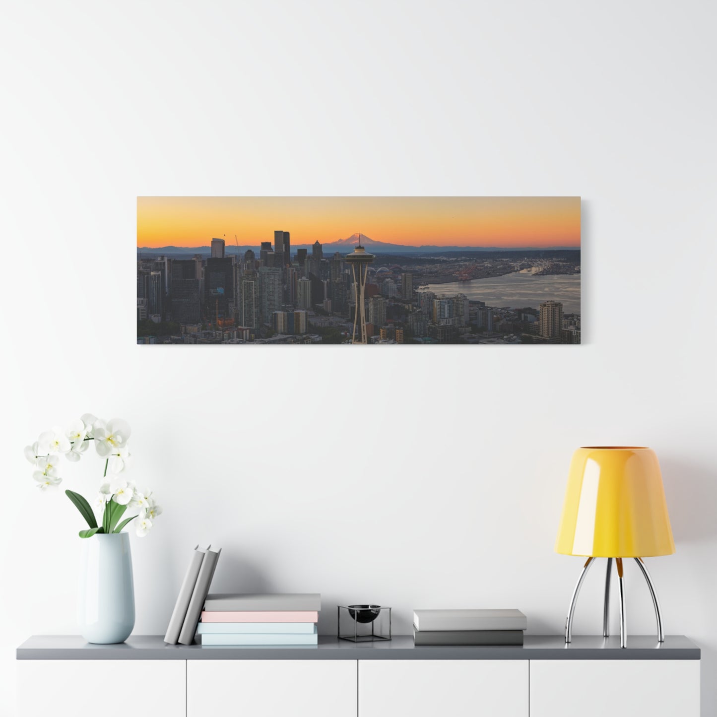 Panoramic Space Needle & Mt. Rainier Alignment Canvas Print