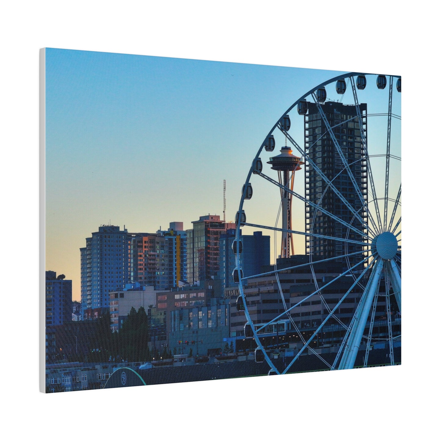 Seattle's Space needle through the Great Ferris wheel