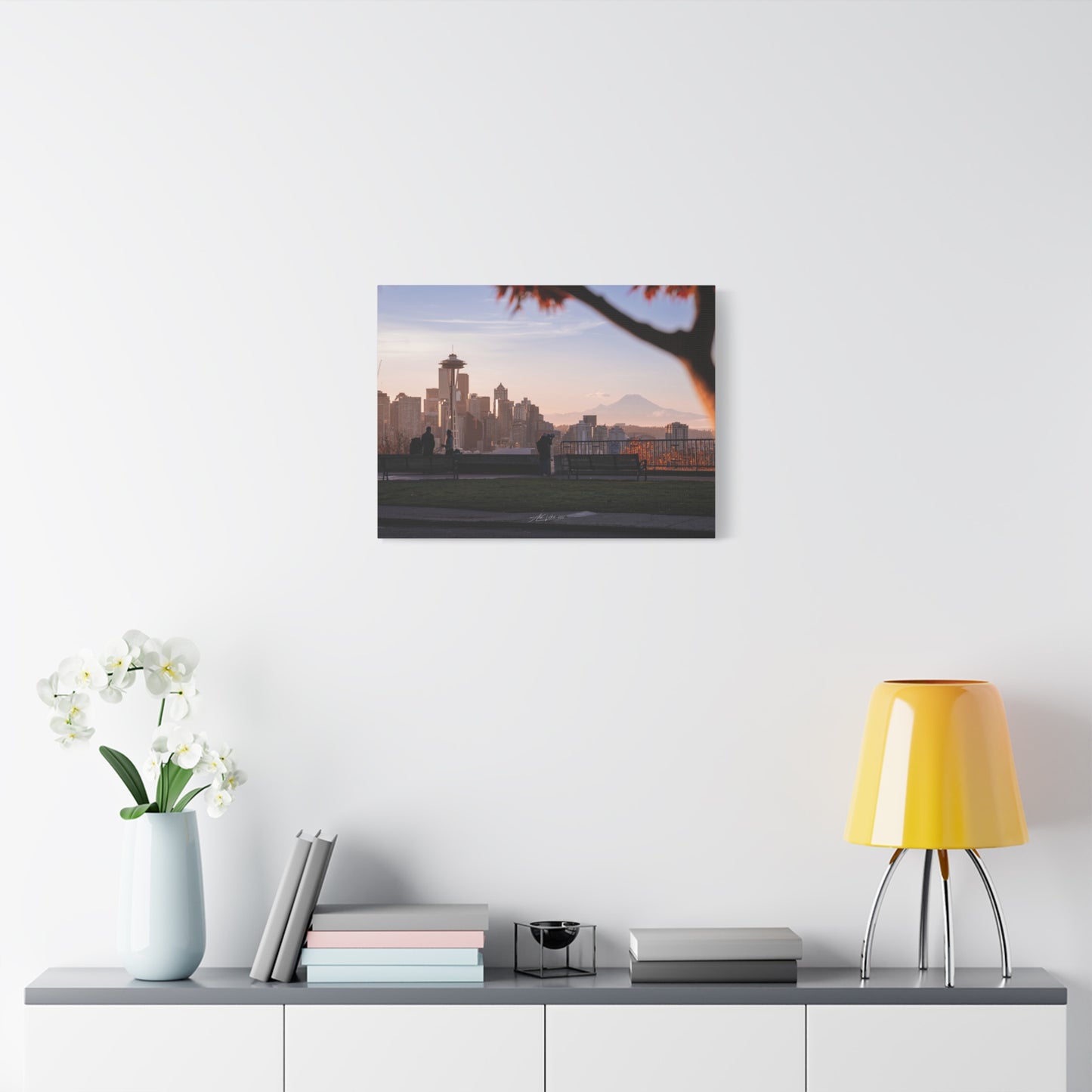 Seattle Cityscape Matte Canvas Print — Kerry Park Fall Golden Glow with Mt. Rainier & Space Needle (Stretched 1.25")