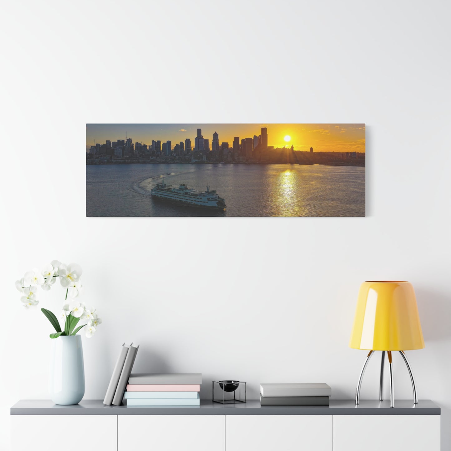 Sunrise Over Downtown Seattle and Seattle Ferry